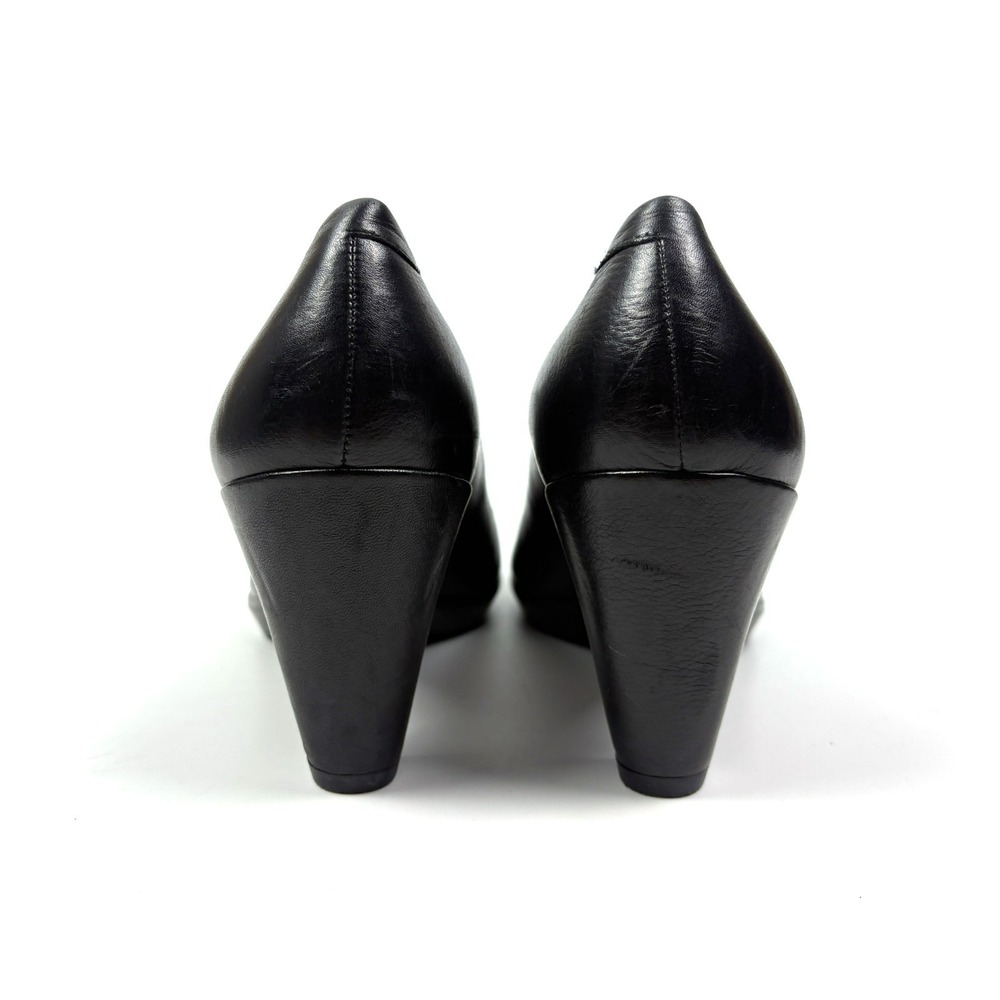 Ecco Black Leather Pumps Sz 40 9 9.5 Danish Style Block Heels Minimalist Career - Picture 4 of 16